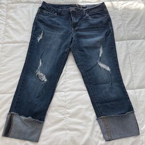 1822 Taylor Denim Dark Blue Distressed Cropped Jeans
